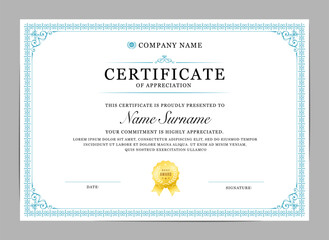 Fototapeta premium certificate, Achievement certificate design with badges and seals. Business and education diploma