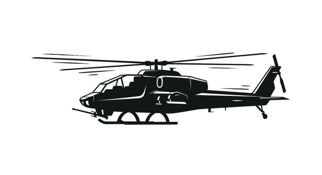 Black helicopter with rotor blades flying 1.