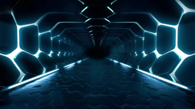 Futuristic Neon Corridor Loop Animation Camera Fly Through