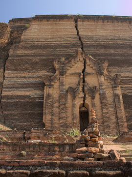 Brick facade detail of Mingun Pahtodawgyi pagoda in Myanmar