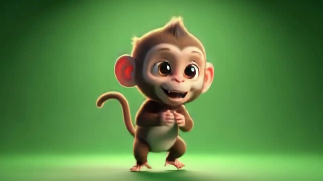 Energetic monkey character dancing happily on a green screen background.