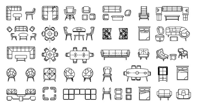 furniture collection for interior design floor plans autocad dwg vector icons