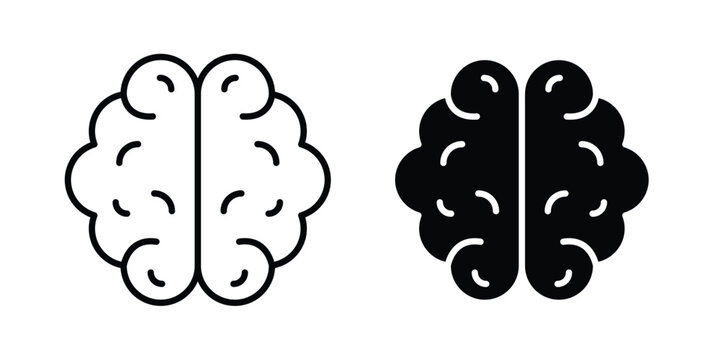 Brain icon strokes and flat black vectors. Illustrations EPS10