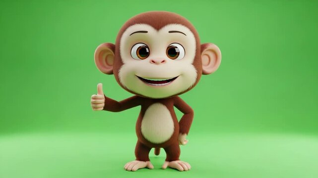 Cute 3D monkey character giving a thumbs up gesture, approval concept.