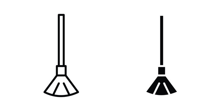 Broom icon strokes and flat black vectors. Illustrations EPS10