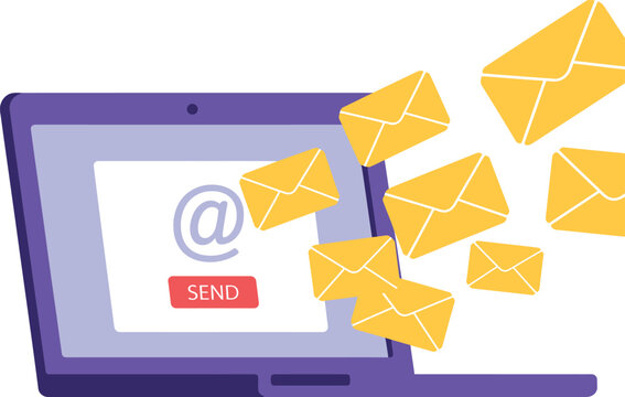 Laptop sending multiple email messages with a send button