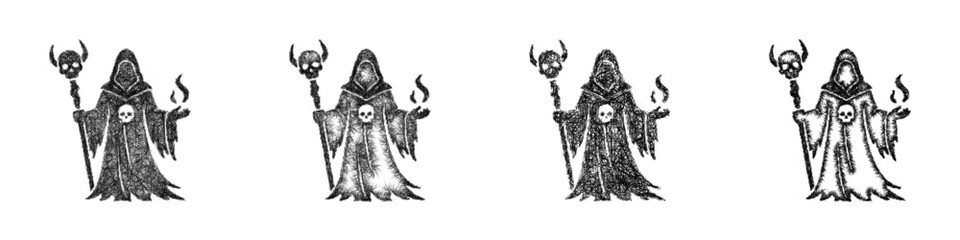 Fototapeta premium Sketch necromancer icon design set