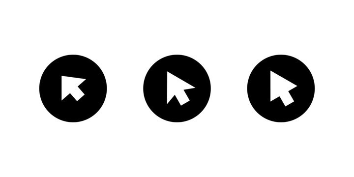 Mouse cursor icon set in black circle. Pointer arrow symbol