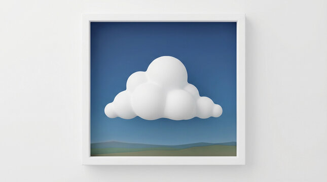 3D Puffy Matte Summer Cumulonimbus Cloud in Deep Blue Sky, Minimalist Landscape