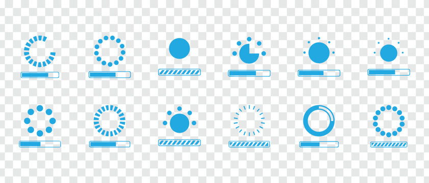 Modern Loading Progress Bar Icon Set. UIUX Vector for Web and App Design Download, Buffering, Data Processing, Status Indicators