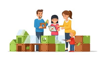 Fototapeta premium Family Group Building Geometric Green Blocks