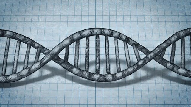 Abstract DNA Double Helix Structure on Blue Grid Background.