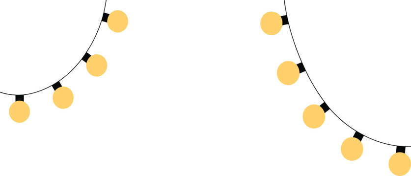 Decorative string lights with yellow bulbs isolated on transparent background