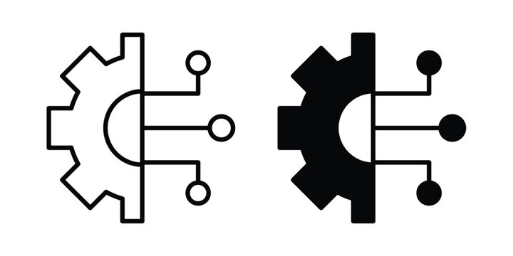 Digital technology gear icon strokes and flat black vectors. Illustrations EPS10