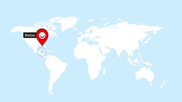 Belize Map Pin on World Map Animation