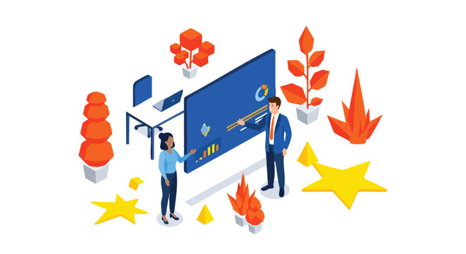 Collaborative B2B marketing team analyzing real-time performance metrics and data insights on a digital dashboard for strategic growth and ROI optimization