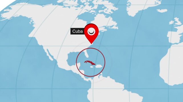 Cuba Location Highlight on World Map with Circle Marker