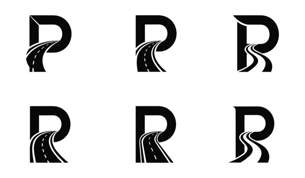 Black and white letter p with various road integrated within