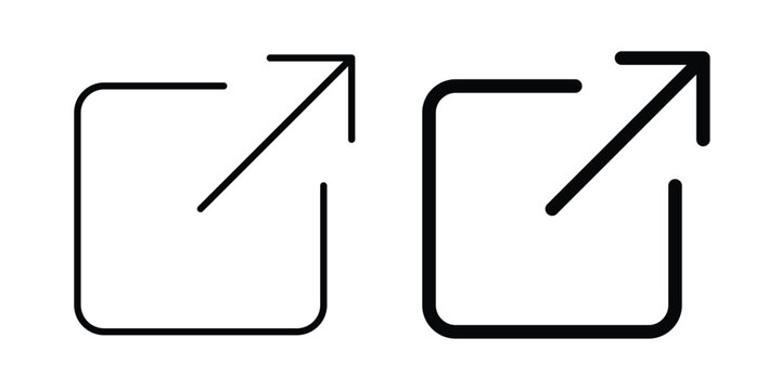 External link icon strokes and flat black vectors. Illustrations EPS10