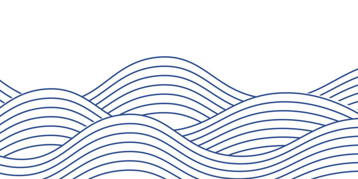 Blue water wave line pattern background. Vector illustration. Japanese style concept.