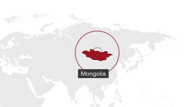 Mongolia Location on Dark Theme World Map Animation