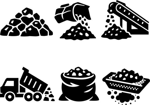 Vector icon mining industry production set