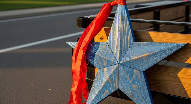 Blue wooden star hanging decoration.