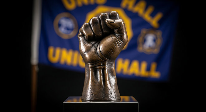 Bronze Fist Sculpture on Pedestal Base.