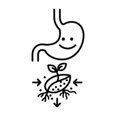 Obraz premium Stomach with happy face digesting food and growing plant