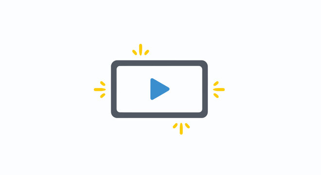 Play button icon with yellow rays.