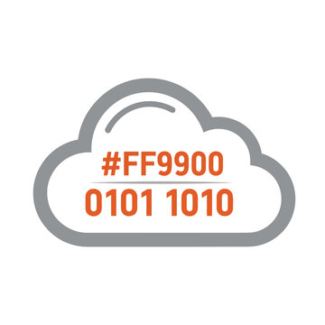 Colorful cloud icon with hex code and binary sequence displayed prominently.