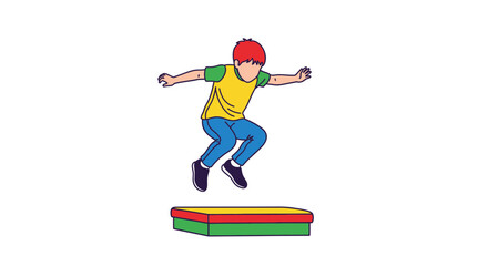 Fototapeta premium Boy Jumping Over Colorful Hurdle.