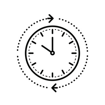 Analog clock with circular arrows indicating continuous time flow and cycle