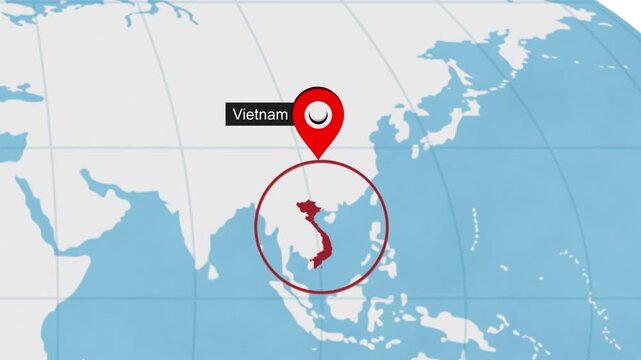 Vietnam City Location on World Map Animation Concept
