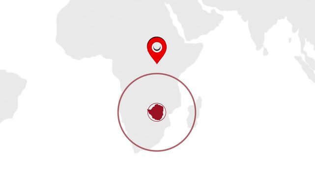 Zimbabwe Country Location Animation on Digital World Map