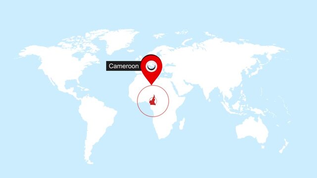 Cameroon Map Pin on World Map Animation