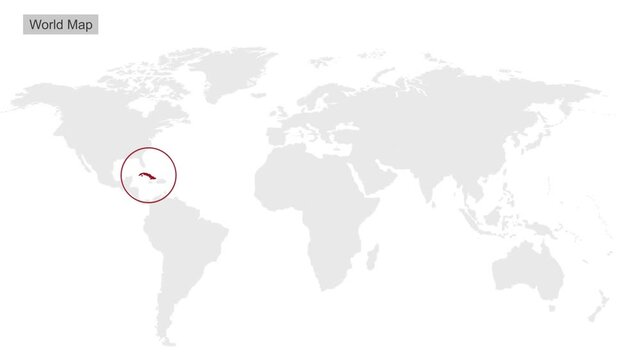 Cuba Country Location Animation on Digital World Map