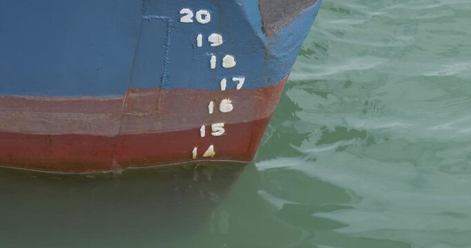 Ship Hull Waterline with Depth Draft Marks