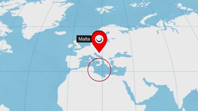 Malta City Location on World Map Animation Concept