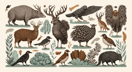 Variety of animals and birds together. © Dafid