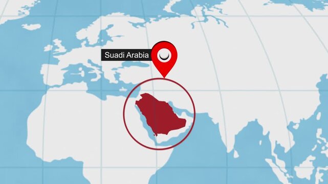 Suadi City Location on World Map Animation Concept