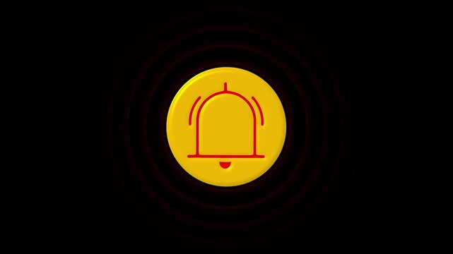 Glowing yellow notification bell icon with a red alert light effect. Urgent system status. Glowing yellow notification bell icon for urgent user updates and alarm notification art.