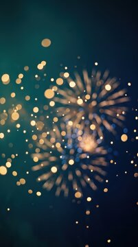 Defocused gold fireworks bokeh on dark teal gradient vertical background