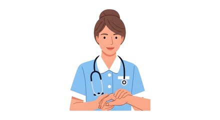 Fototapeta premium Calm Female Nurse in Blue Uniform Adjusting Watch