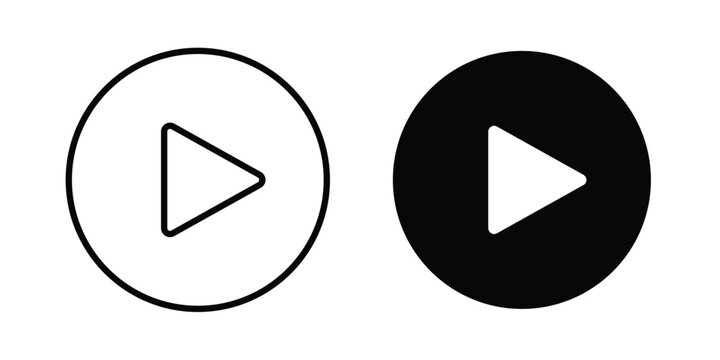 Play button icon strokes and flat black vectors. Illustrations EPS10
