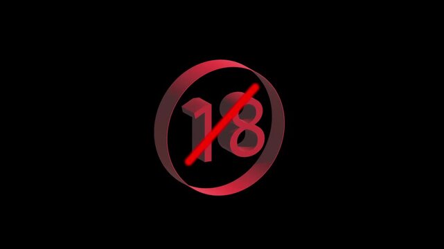 18 plus age restriction prohibited icon on dark. Adult content restriction. 18 plus age restriction icon for parental control and restricted access safety warning visuals art.