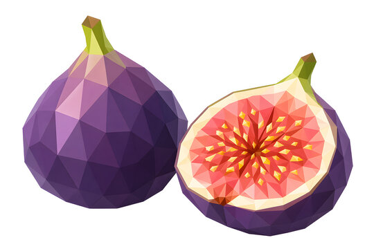 Low poly purple fig and half fig fruit pink