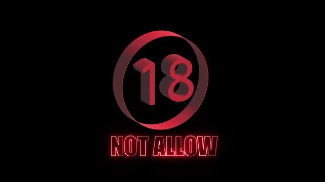 18 plus age restriction neon warning sign on dark. Adult content warning. 18 plus age restriction neon sign for restricted area and parental control safety notifications art.