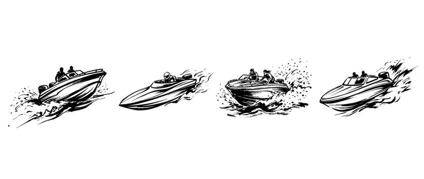 speedboat , Traditional Chinese Brush , strokes swirl style