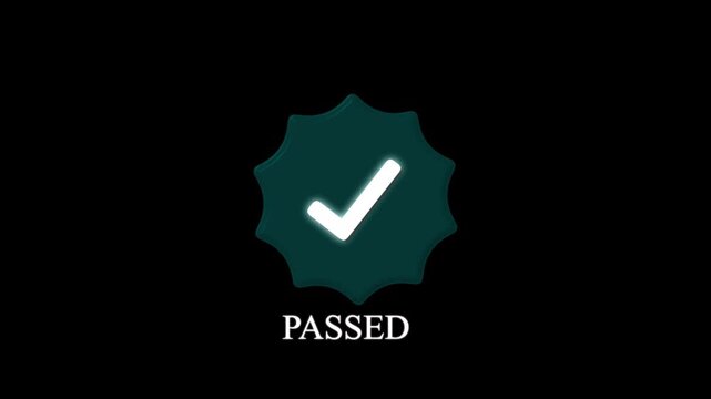 Teal check mark icon passed on black background. Check mark symbol. Teal check mark icon for academic grading and successful digital validation system interface visuals art.
